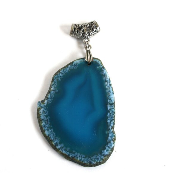 Large Geode Slice Pendant blue Agate semi transparent large veil stone j… - Picture 1 of 5